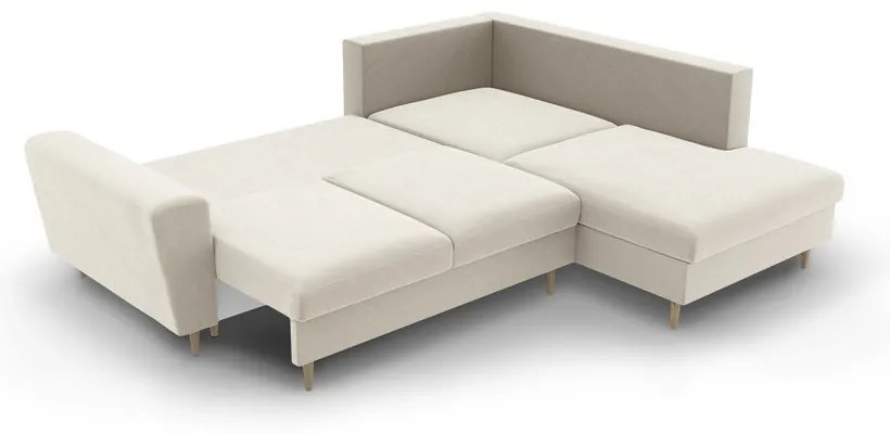 Бежов кадифен разтегателен ъглов диван с място за съхранение (десен ъгъл/L форма) Kyoto – Cosmopolitan Design