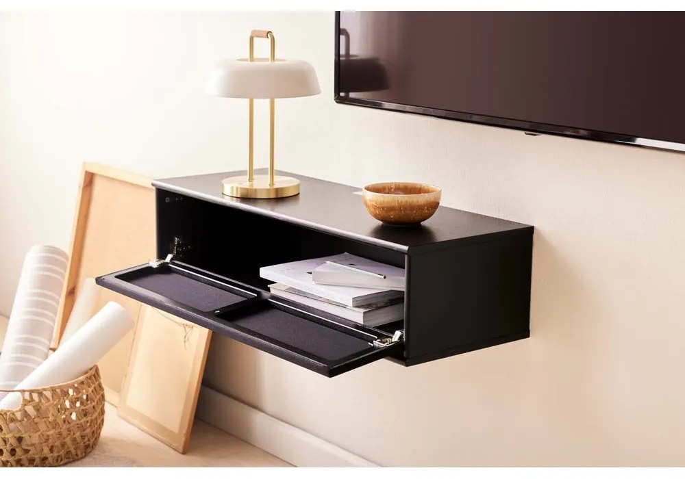 Черна маса за телевизор от декор от ясен 89x22 cm Mistral – Hammel Furniture