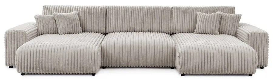 Светлосив сгъваем/с място за съхранение ъглов диван от рипсено кадифе (U форма) Sarina – Ropez