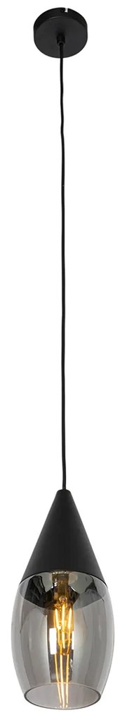 Модерна висяща лампа черна с димно стъкло - Drop