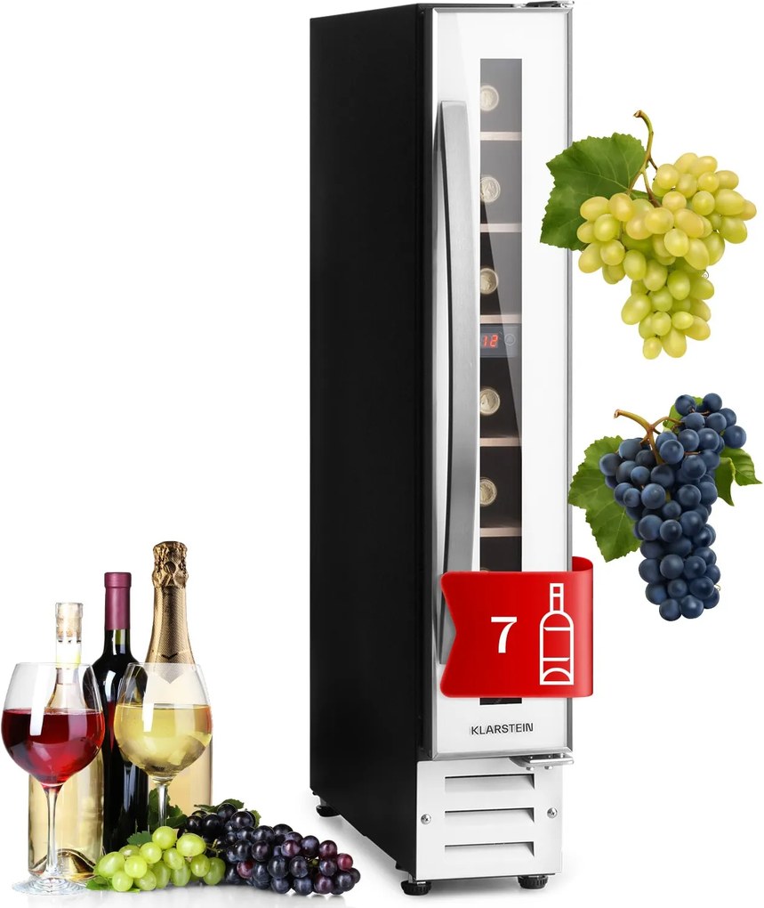 Klarstein Vinovilla 7, built-in, Uno Onyx, вграден охладител за вино, черно стъкло, неръждаема стомана