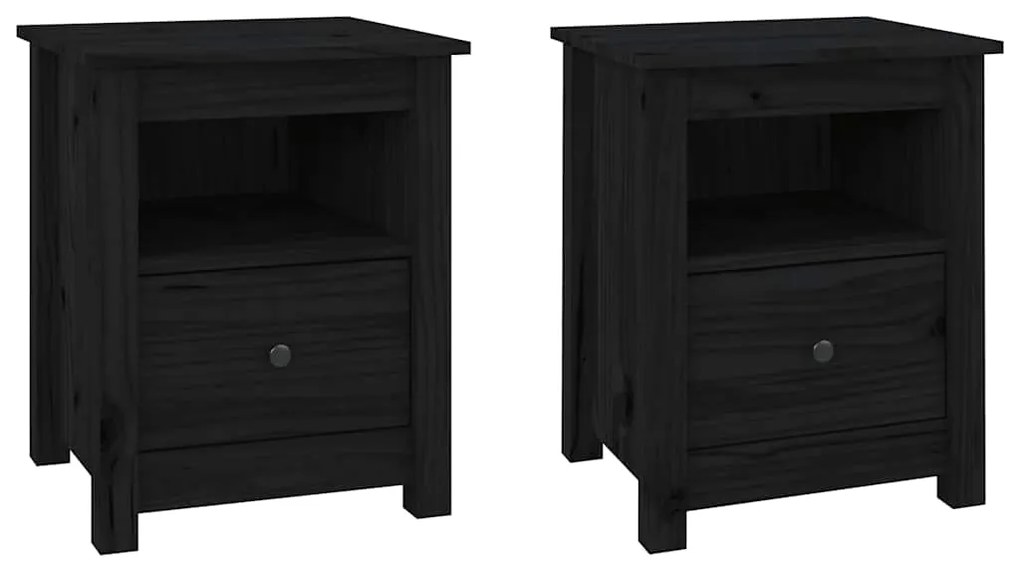 813718 vidaXL Нощни шкафчета, 2 бр, черни, 40x35x49 см, борово дърво масив