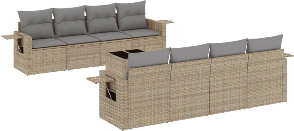 3252286 vidaXL Градински комплект диван с възглавници 9 части бежов полиратан