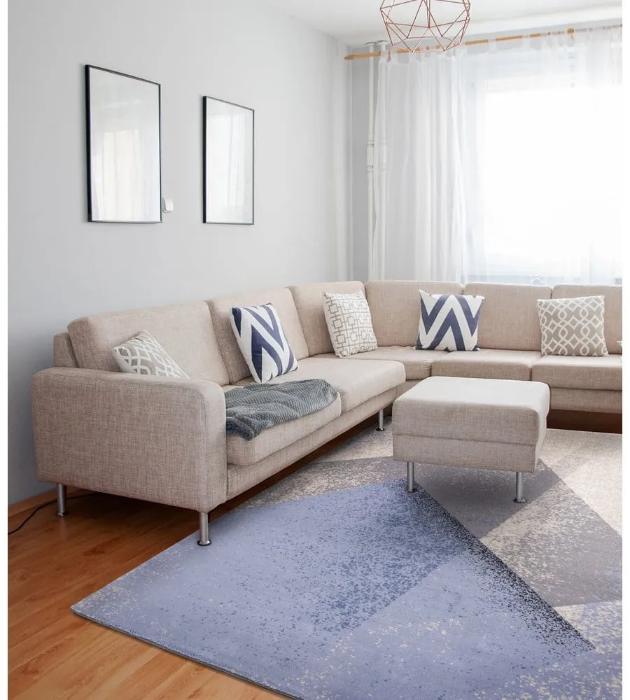 Светлосин вълнен килим 160x240 cm Folds - Agnella