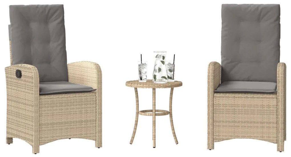 365181 vidaXL Бистро комплект с възглавници 3 части бежов микс полиратан