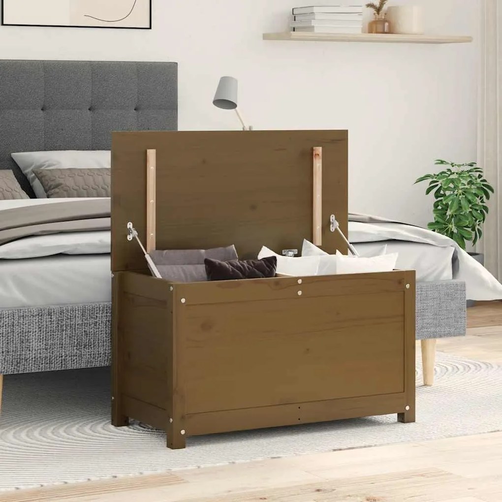 823537 vidaXL Кутия за съхранение, меденокафява, 80x40x45,5 см, бор масив