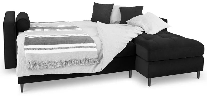 Черен кадифен ъглов разтегателен диван , десен ъгъл Santo - Milo Casa