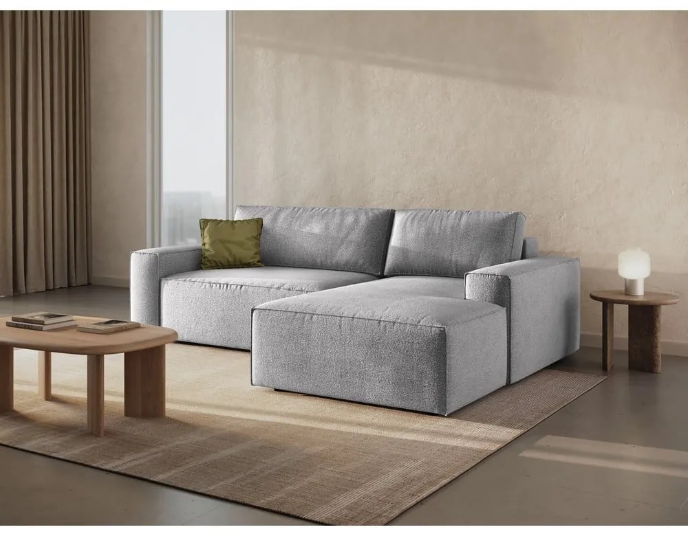 Светлосив разтегателен ъглов диван от букле (десен ъгъл) Jodie – Micadoni Home