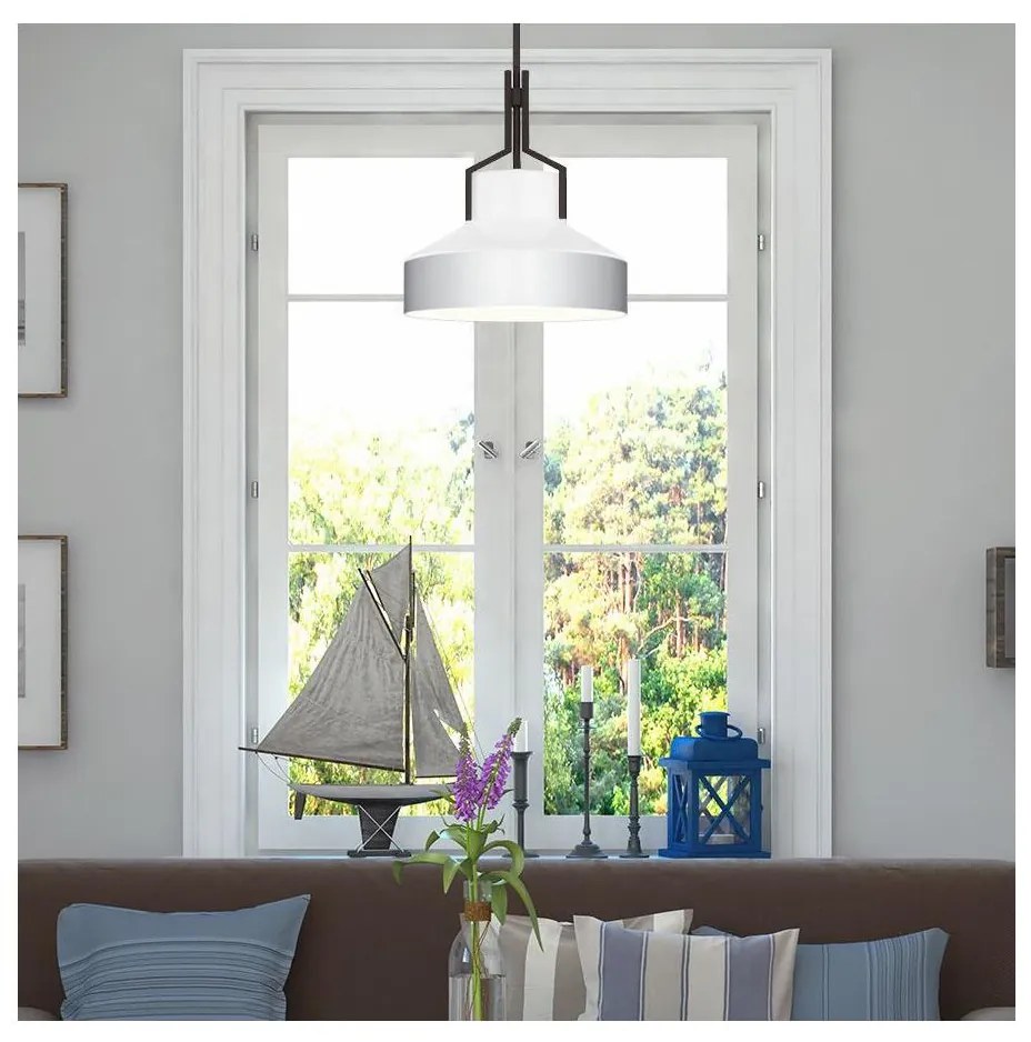 Quoizel QZ-BRECKEN-2P-OZ-OPAL - Полилей на тръба BRECKEN 2xE27/60W/230V черно/бяло