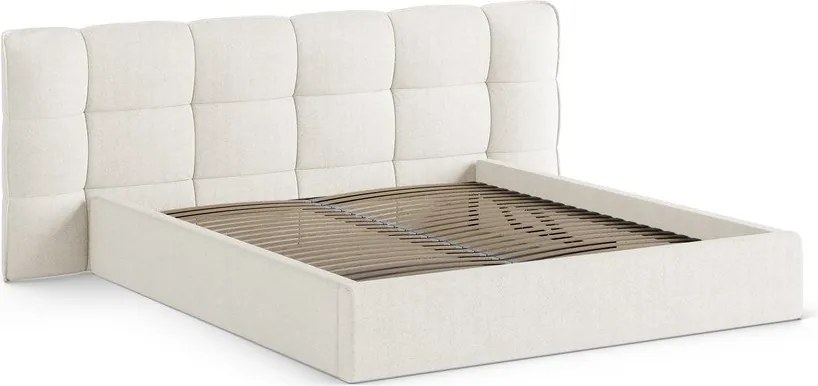 Двойно легло тапицирано с място за съхранение и включена подматрачна рамка в цвят слонова кост 180x200 cm Eric – Micadoni