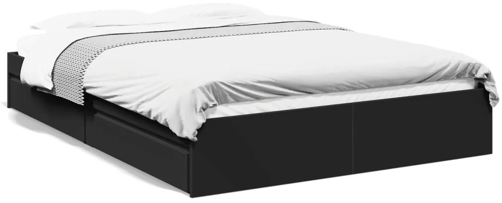 3280651 vidaXL Рамка за легло с чекмеджета, черна, 150x200 см, инженерно дърво
