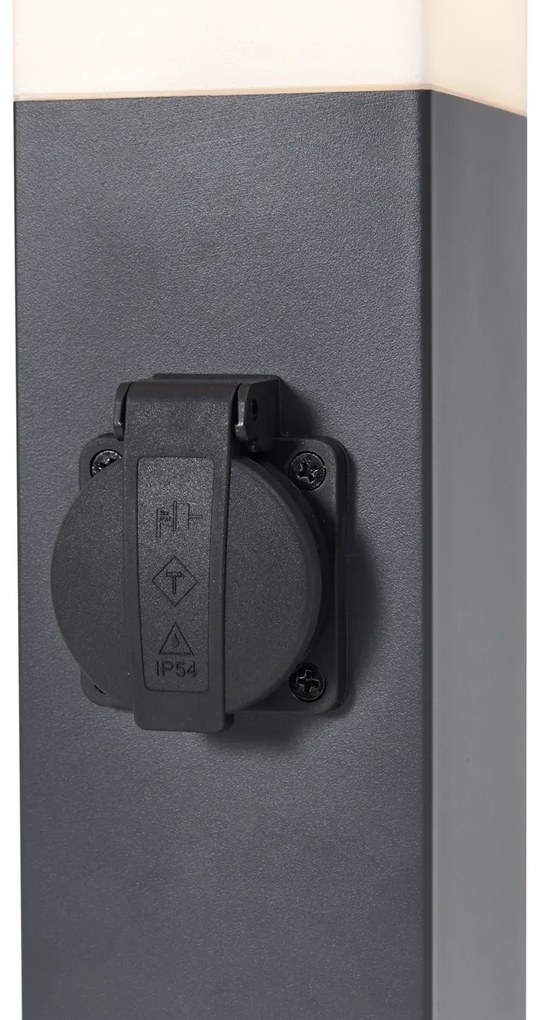 Външна лампа тъмно сива с опалово стъкло 45 см IP44 с контакт и сензор за движение - Malios