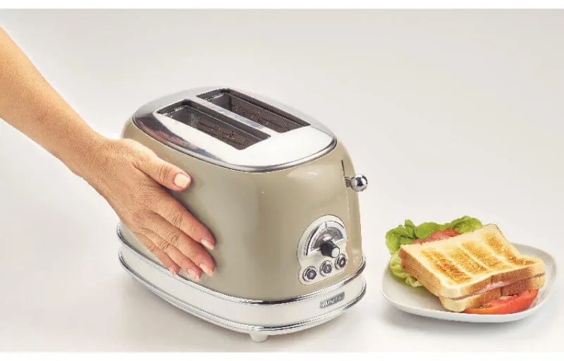 Тостер за хляб Ariete VINTAGE 0155/03, 810W, 2 филии, 3 функции, 6 степени, Подвижна тава за трохи, Бежов