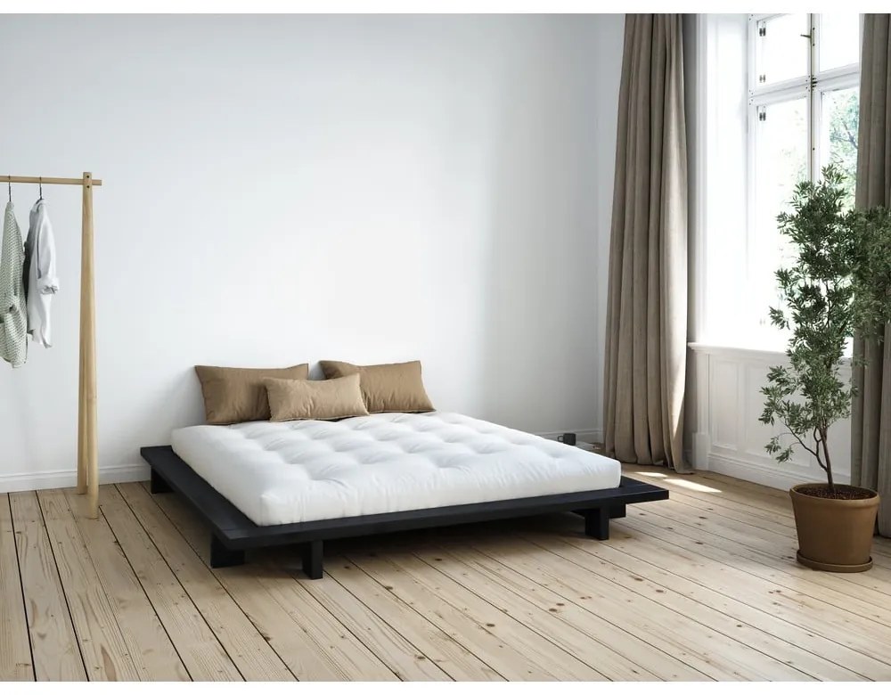 Черно двойно легло от борова дървесина с решетка 180x200 cm Japan - Karup Design