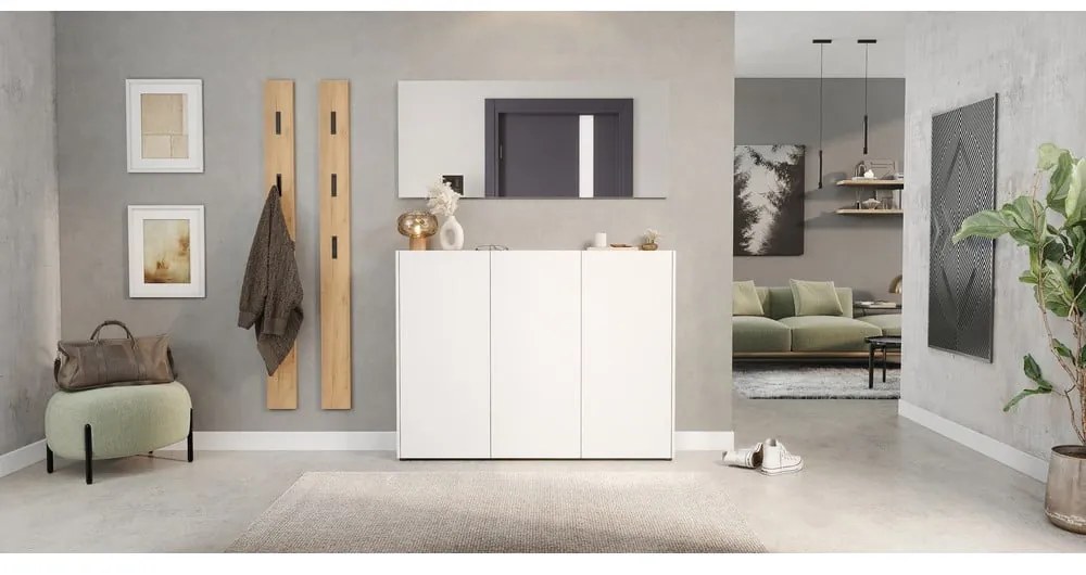 Бяла стойка за обувки от декор от дъб 138x105x25 cm Libbiano – Germania