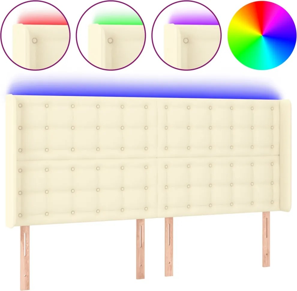 3124158 vidaXL LED горна табла за легло, кремава, 203x16x118/128 см