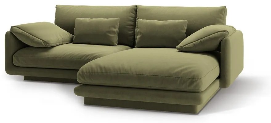 Светлозелен кадифен ъглов диван (десен ъгъл) Torino – Micadoni