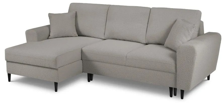 Светлосив разтегателен ъглов диван с място за съхранение от прежда с примки от букле (ляв ъгъл) Kyoto – Cosmopolitan Design