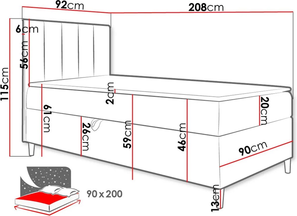 Тапицирано легло Junior Maja I-Gkri-Deksia-90 x 200