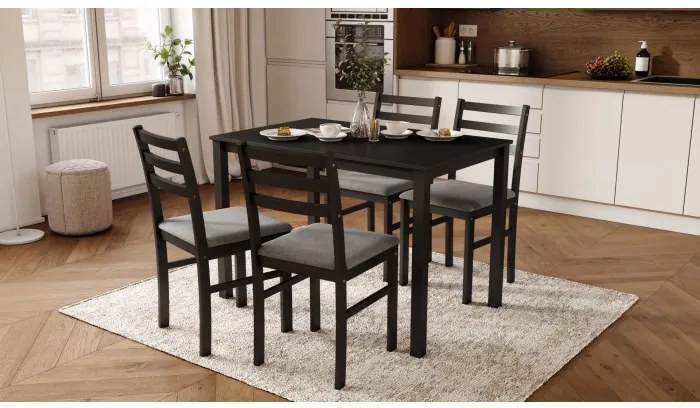 Комплект ТОРИНО маса + 4 стола Черно/Светло сиво (тъкан Савана 21) - ДЪРВЕН КОМПЛЕКТ ЗА КУХНЯ/ТРАПЕЗАРИЯ