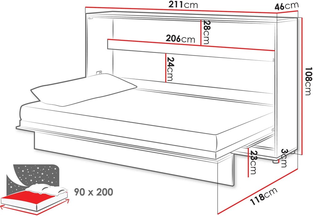 Легло стенно Concept BC slash-90 x 200-Leuko