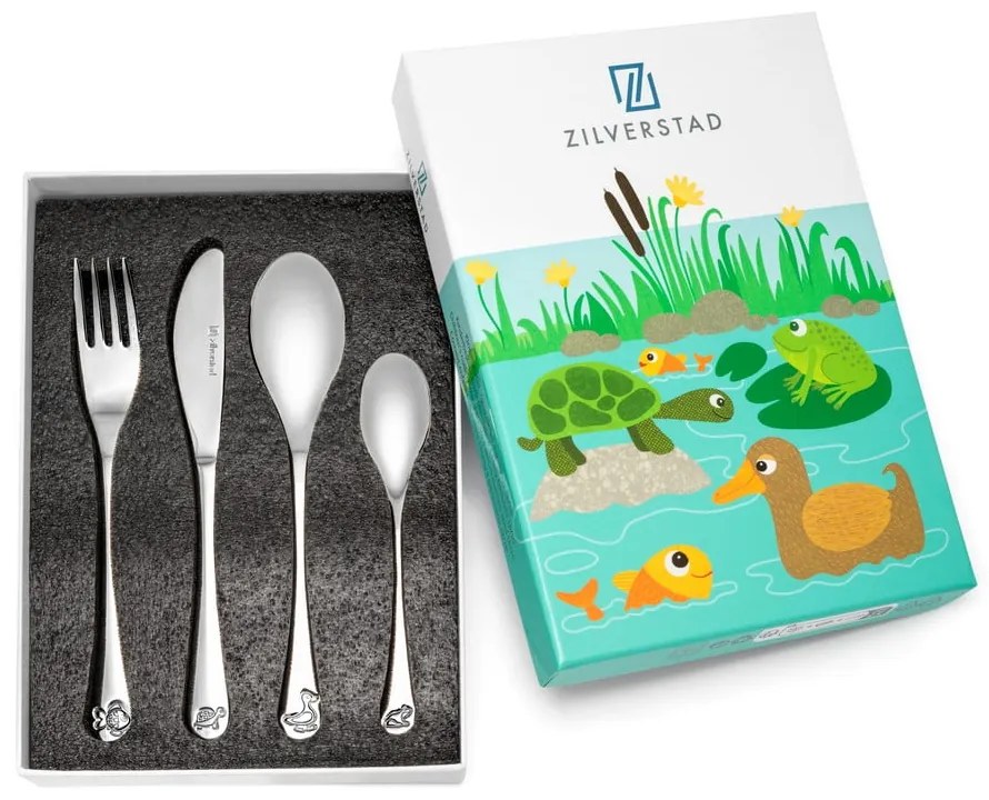 Детски прибори за хранене от неръждаема стомана в сребристо 4 бр. Water life – Zilverstad