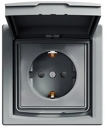 SE Контакт ШУКО 16A с капак IP44 и детска защита моноблок цвят Стомана Asfora  - EPH3100362