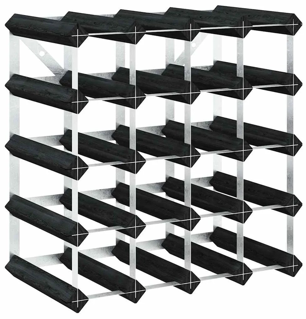 325914 vidaXL Стойка за вино за 20 бутилки, черна, масивна борова дървесина