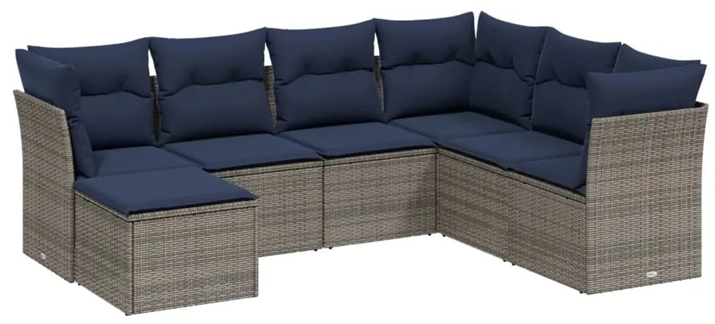 3263217 vidaXL Градински диван с възглавници, 7 части, полиратан, сив