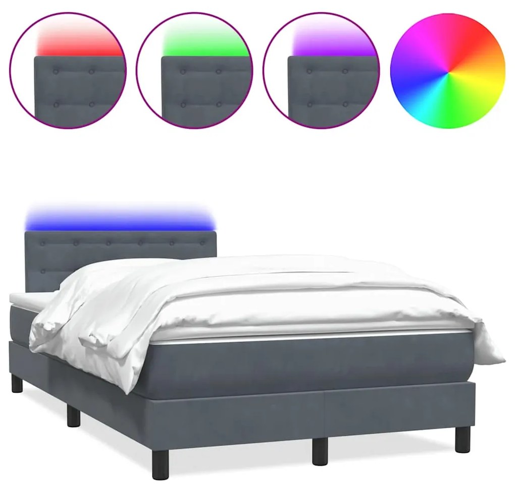 3317260 vidaXL Боксспринг легло с матрак и LED, тъмносиво, 120x210 см, кадифе