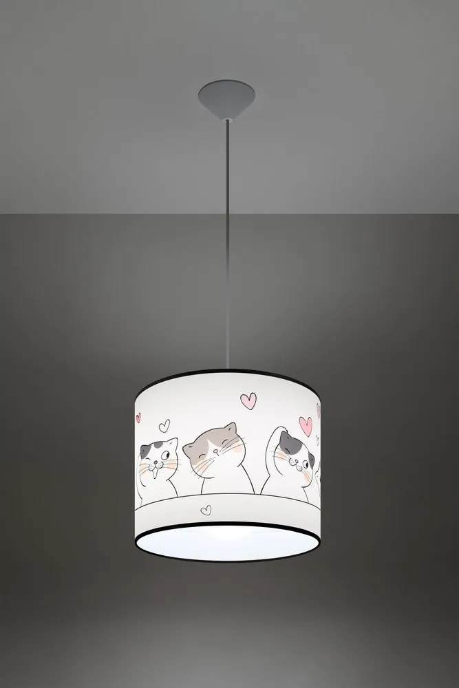 Бял детски полилей с пластмасов абажур ø 30 cm Puss – Sollux