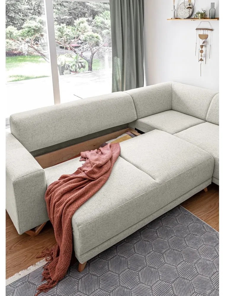 Бежов разтегателен/с място за съхранение ъглов диван (десен ъгъл/L форма) Classy Sophie – Miuform