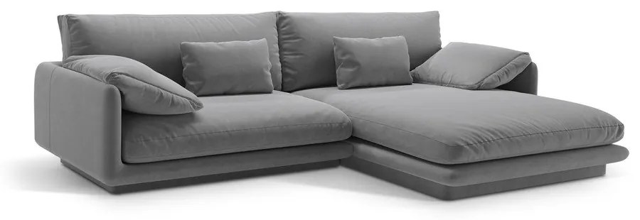 Светлосив кадифен ъглов диван (десен ъгъл) Torino – Micadoni