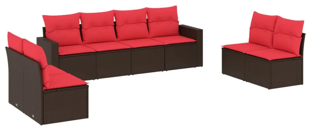 3251191 vidaXL Градински комплект с възглавници, 8 части, кафяв, полиратан