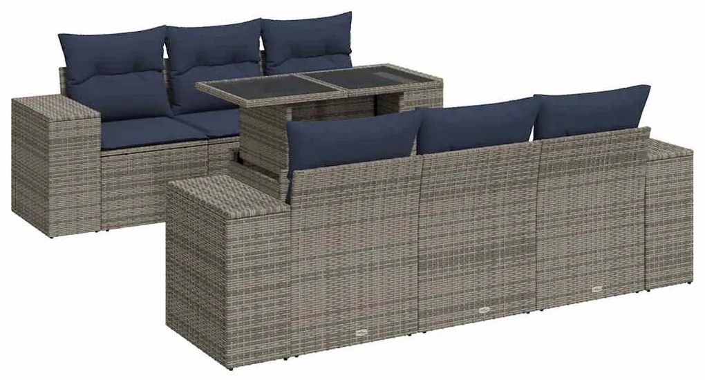 3326742 vidaXL Градински диван с възглавници, 7 части, сив полиратан акация