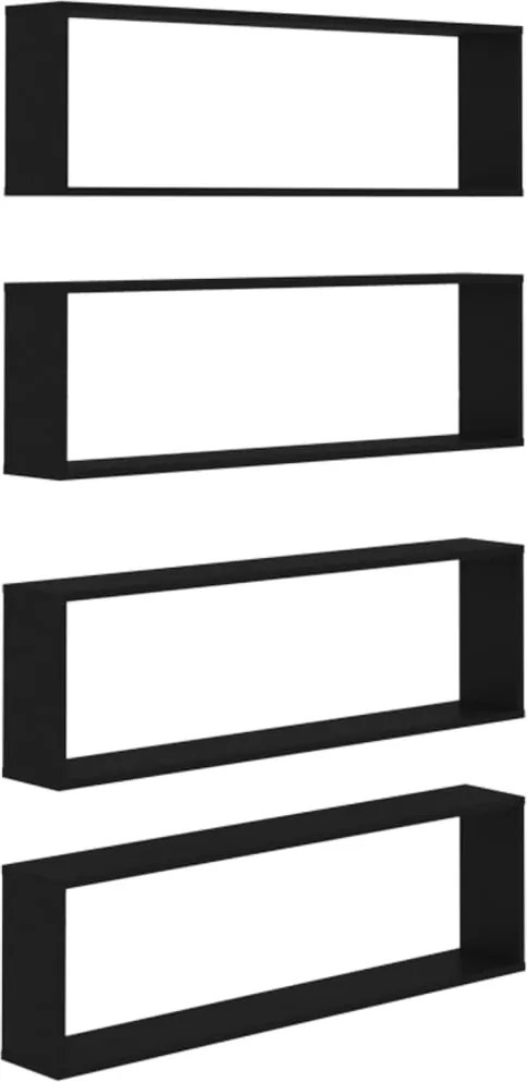 807083 vidaXL Стенни кубични рафтове 4 бр черни 100x15x30 см инженерно дърво