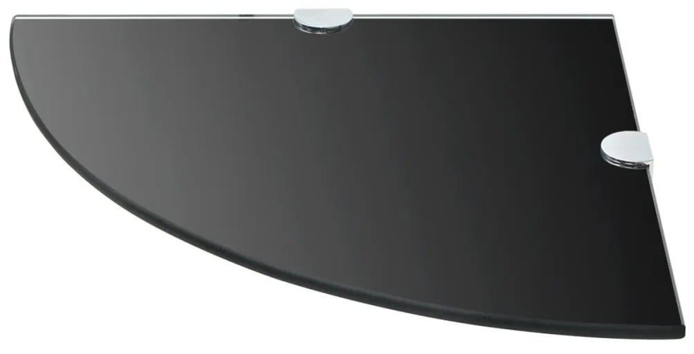 243856 vidaXL Ъглов рафт от черно стъкло с държачи в цвят хром, 35x35 см
