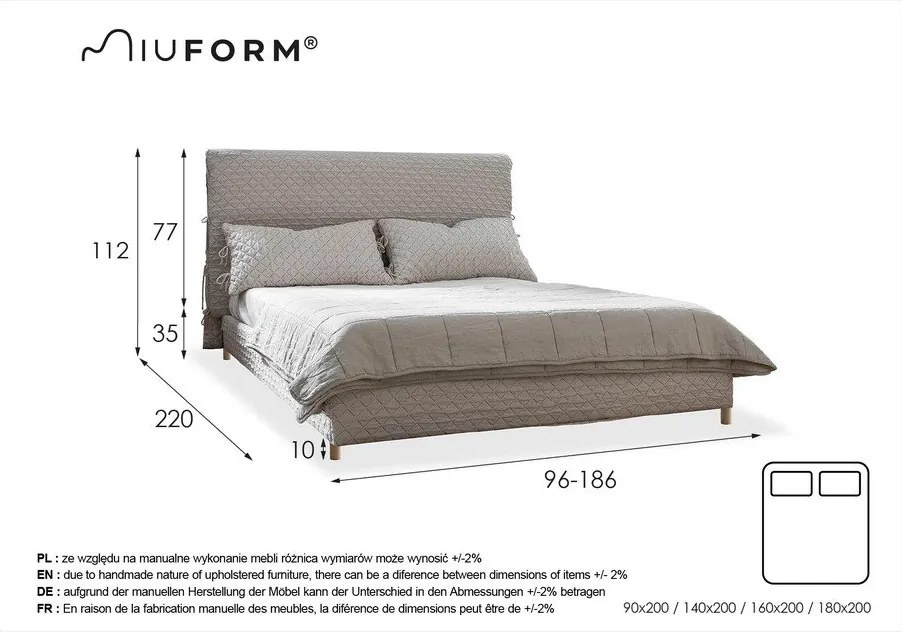 Бежово тапицирано единично легло и решетка 90x200 cm Sleepy Luna - Miuform