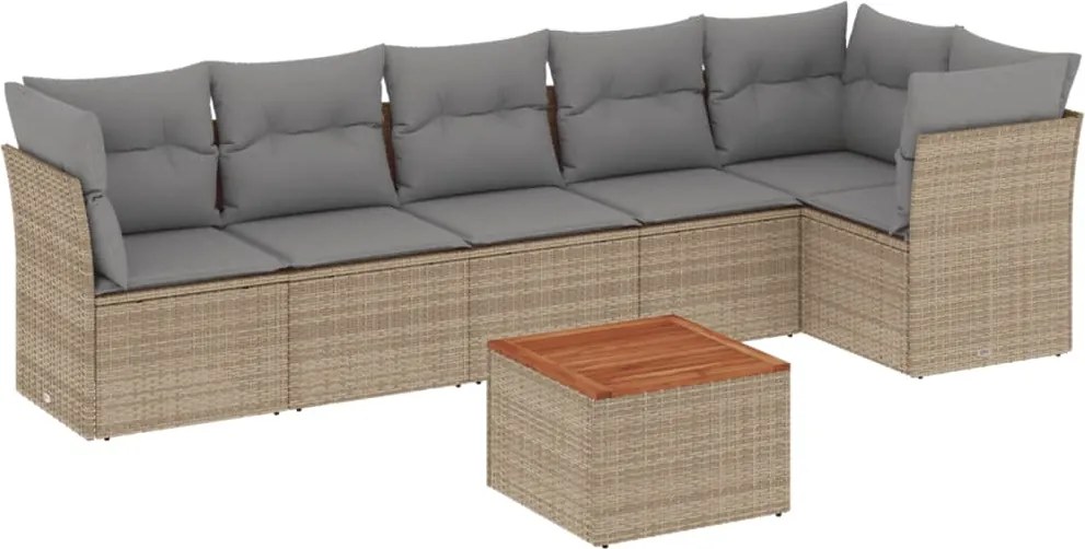 3255982 vidaXL Градински диван с възглавници 7 части бежов микс полиратан