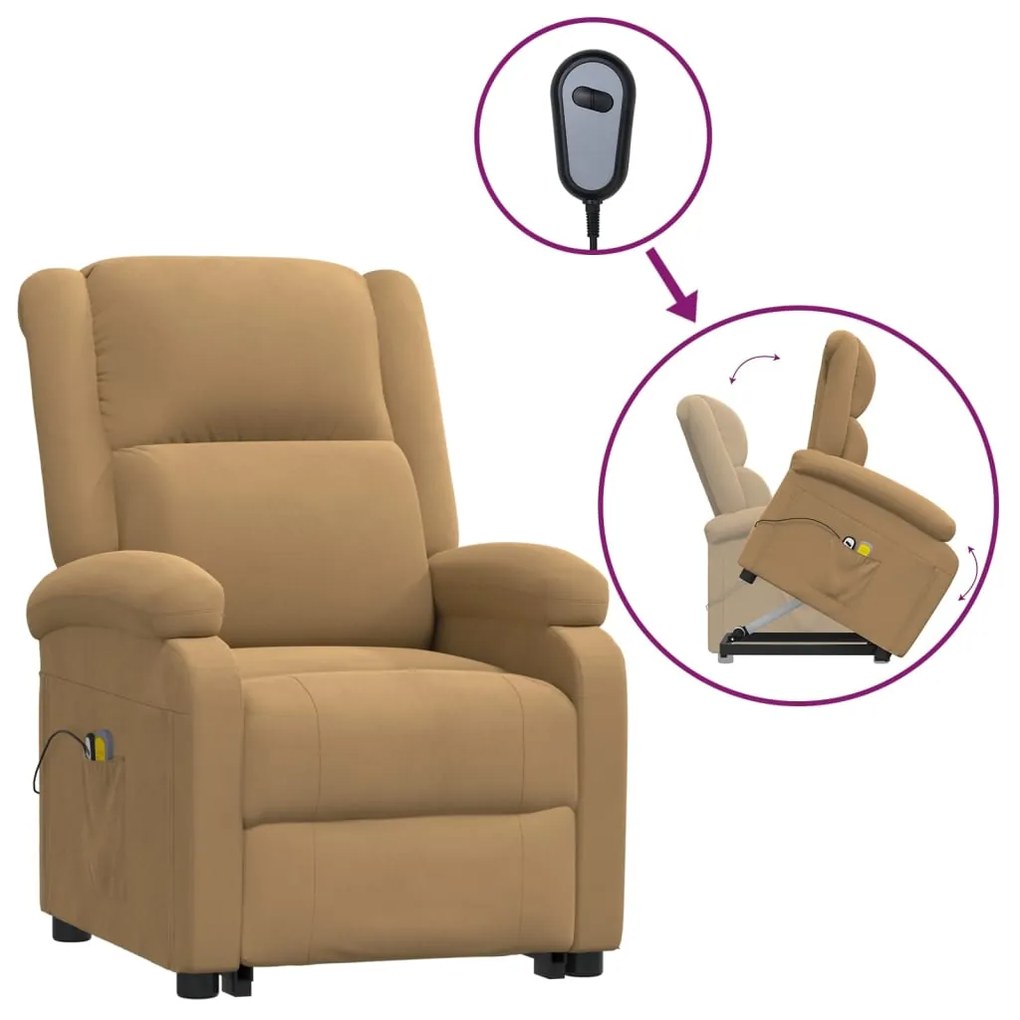 3124844 vidaXL Изправящ масажен стол, кафяв, кадифе