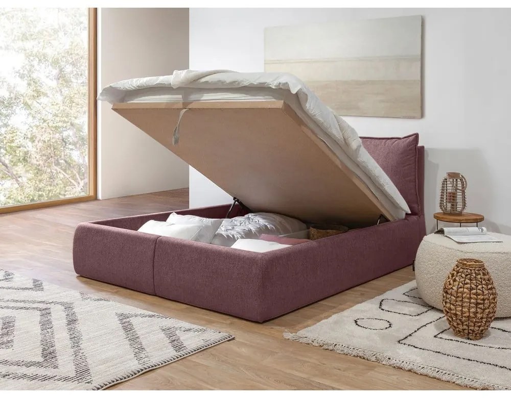 Розово двойно тапицирано легло с място за съхранение с включена подматрачна рамка 180x200 cm Garance – Bobochic Paris