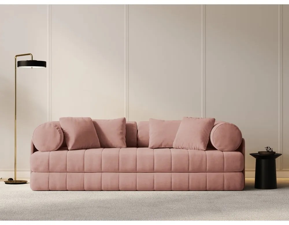 Розов кадифен сгъваем диван 206 cm Kemi – Cosmopolitan Design