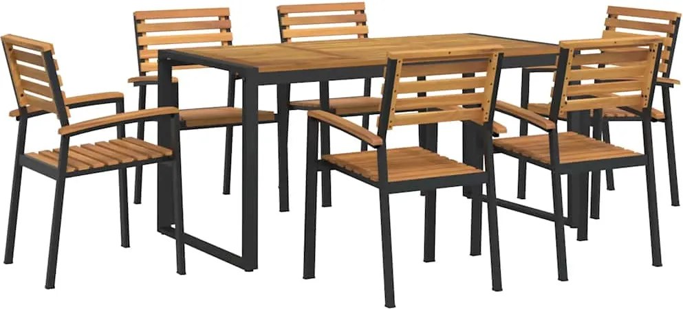 3155409 vidaXL Градински трапезен комплект, 7 части, акация масив и метал