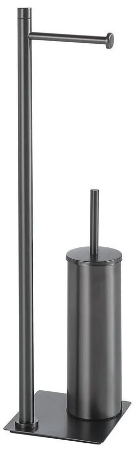 Gedy - Стояща тоалетна четка с държач за тоалетна хартия TRILLY, сив металик