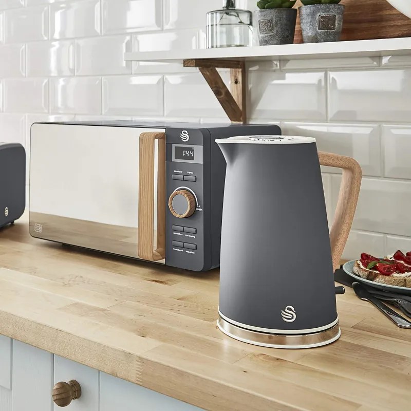 Разопакован: Електрическа кана Swan SK14610GRYN, 3000W, 1.7L, Неръждаема стомана, Миещ се филтър, Сив