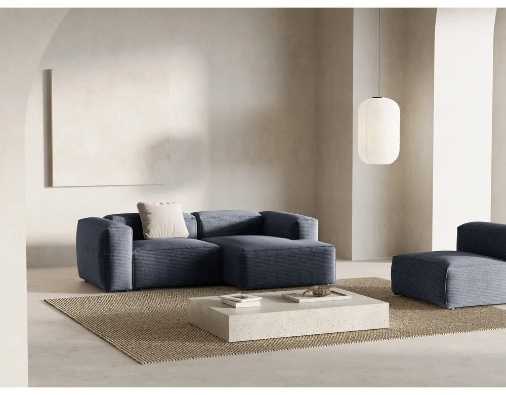 Сиво-син ъглов диван от рипсено кадифе (десен ъгъл) Bergamo – Cosmopolitan Design
