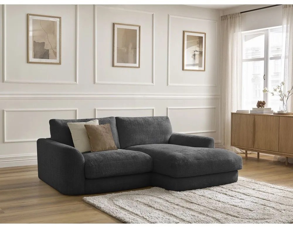 Черен шенилов ъглов диван (десен ъгъл) Leonore – Bobochic Paris