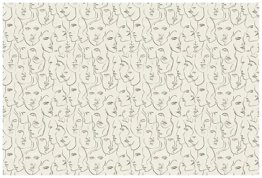Самозалепващ тапет – Абстрактни рисунки на лица на бежов фон