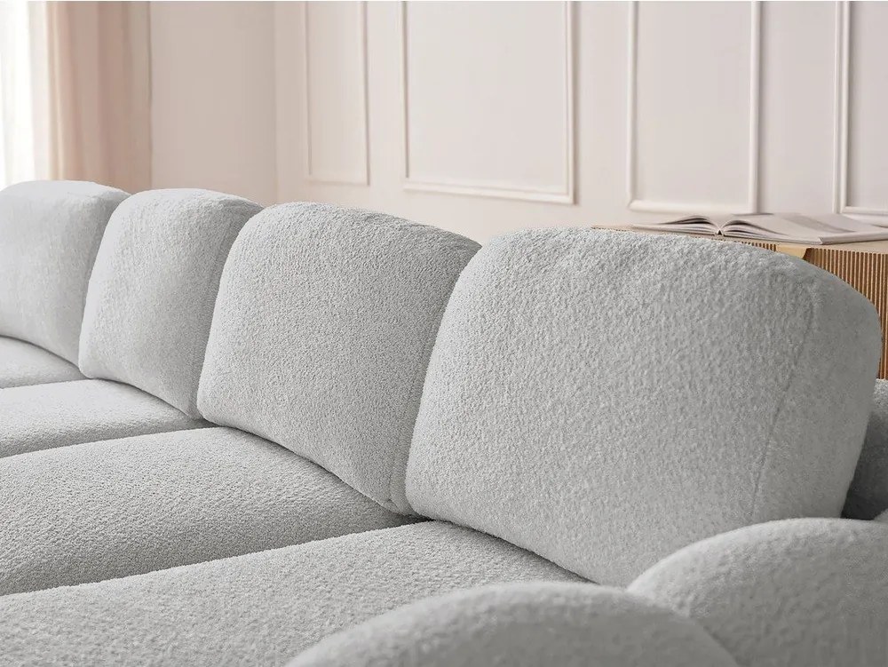 Светлосив сгъваем/с място за съхранение ъглов диван от прежда с примки от букле (десен ъгъл) Montaigne – Bobochic Paris