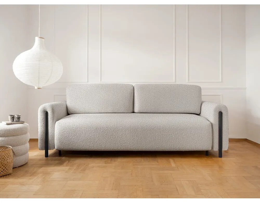 Сиво-бежов разтегателен диван с място за съхранение от букле 244 cm Arcadova – ELTAP